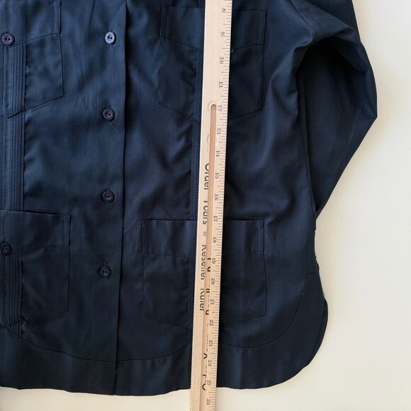 Ramon Puig Guayabera Shirt Mens Medium Navy Blue Cotton 4 Pocket Long Sleeve - Picture 9 of 9